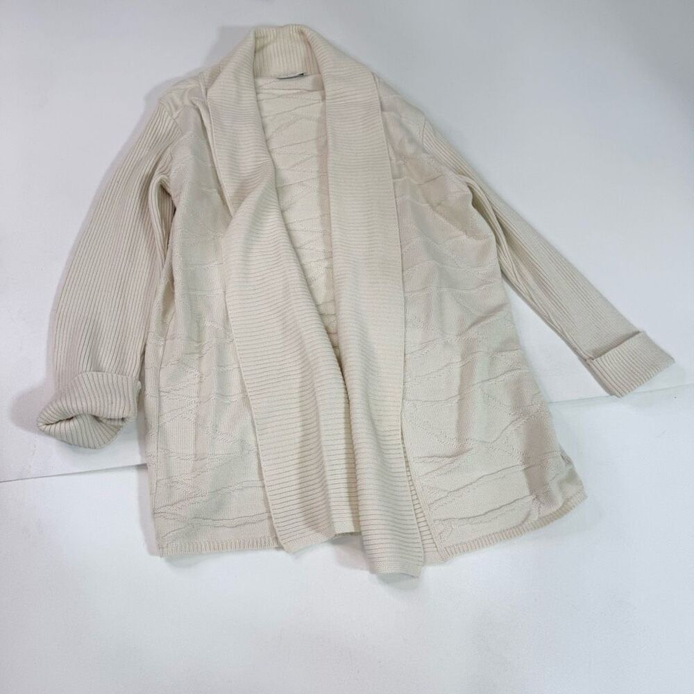 Vintage Gispa Cardigan Women Medium Cream Textured Merino Wool Blend Draped Open